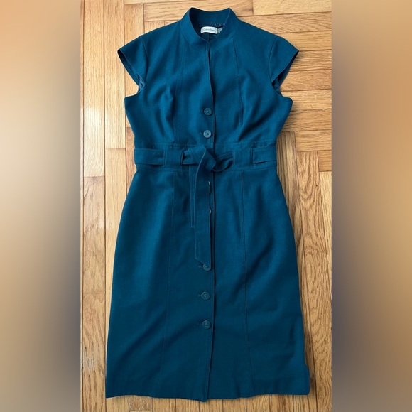 Calvin Klein Dresses & Skirts - CALVIN KLEIN smart sleeveless teal button-up midi dress with cloth tie belt US 8